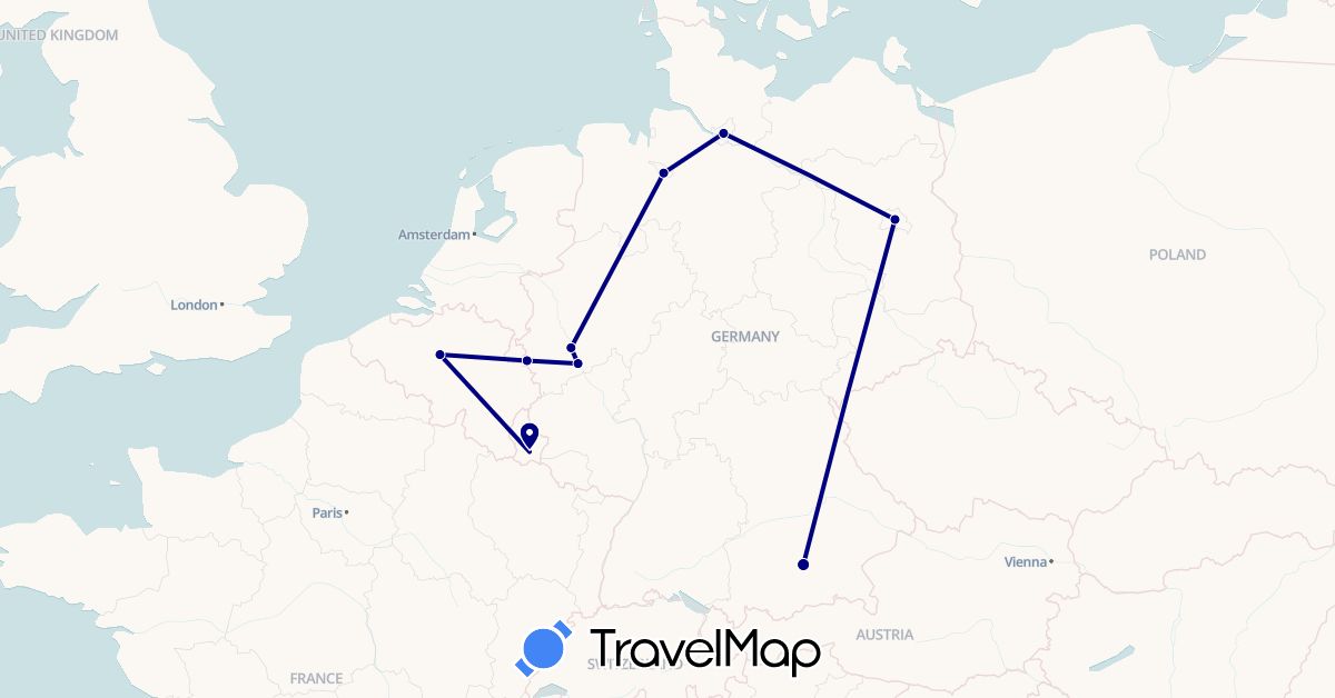 TravelMap itinerary: driving in Belgium, Germany, Luxembourg (Europe)
